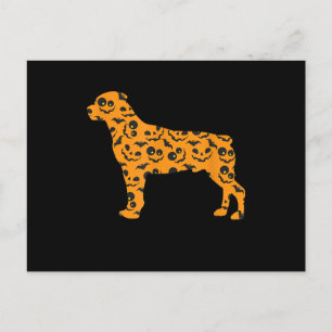 rottweiler pumpkin bat shape funny scary halloween holiday postcard
