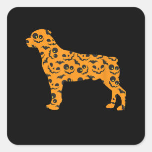 rottweiler pumpkin bat shape funny scary halloween square sticker