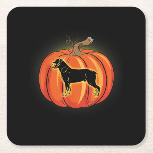 Rottweiler Pumpkin Halloween Costume Dog Lover Square Paper Coaster