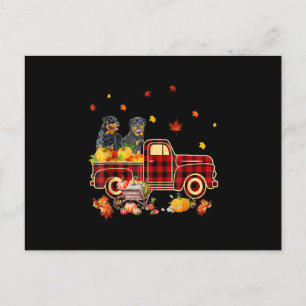 Rottweiler Pumpkin Truck Fall Leaf Thanksgiving Postcard