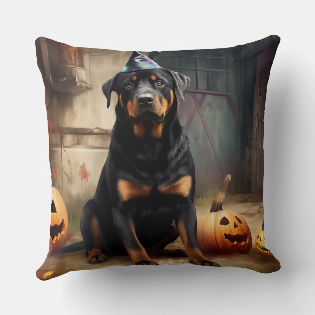 Rottweiler Pumpkins Halloween Scary  Cushion (Back)