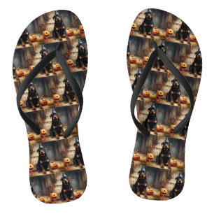 Rottweiler Pumpkins Halloween Scary  Flip Flops