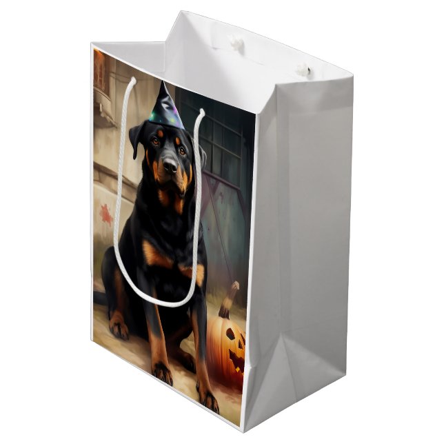 Rottweiler Pumpkins Halloween Scary  Medium Gift Bag (Front Angled)