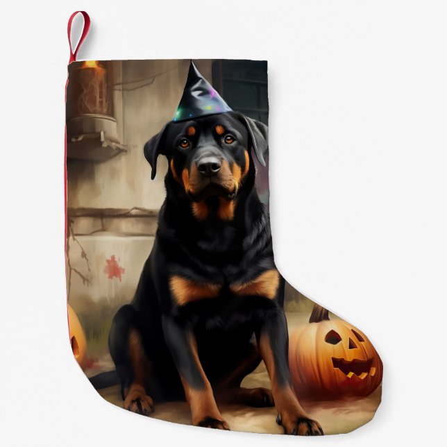 Rottweiler Pumpkins Halloween Scary  Small Christmas Stocking (Front)