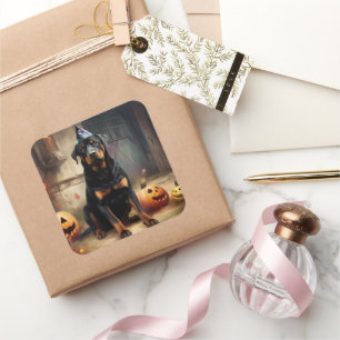 Rottweiler Pumpkins Halloween Scary  Square Sticker