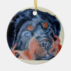 Rottweiler Puppy Artistic Pet Portrait Ceramic Tree Decoration