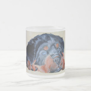 Rottweiler Puppy Artistic Pet Portrait Frosted Glass Coffee Mug