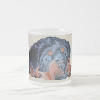 Rottweiler Puppy Artistic Pet Portrait Frosted Glass Coffee Mug