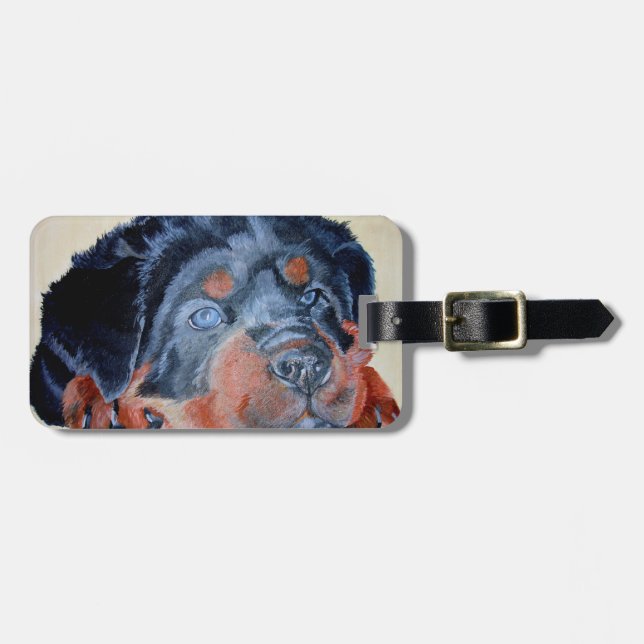 Rottweiler Puppy Artistic Pet Portrait Luggage Tag (Front Horizontal)