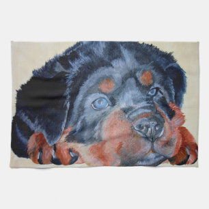 Rottweiler Puppy Artistic Pet Portrait Tea Towel