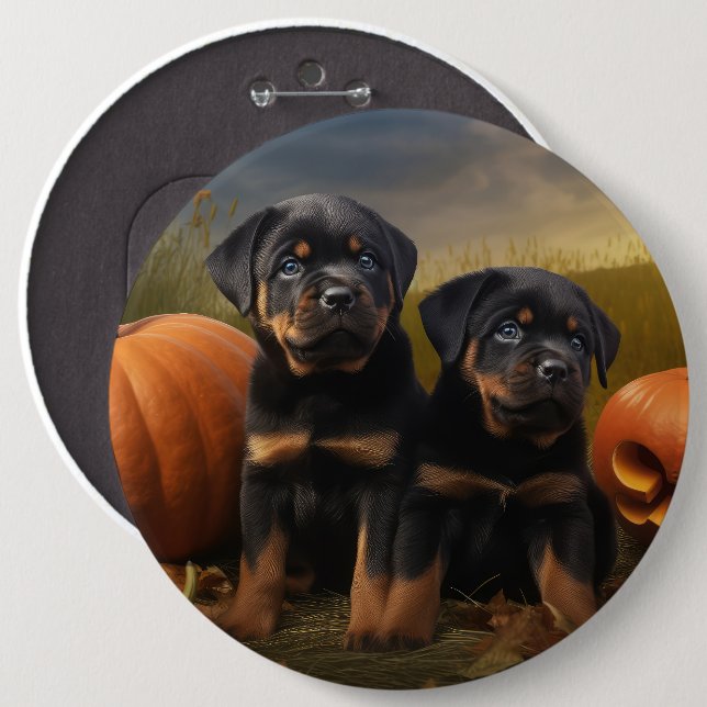 Rottweiler Puppy Autumn Delight Pumpkin 6 Cm Round Badge (Front & Back)