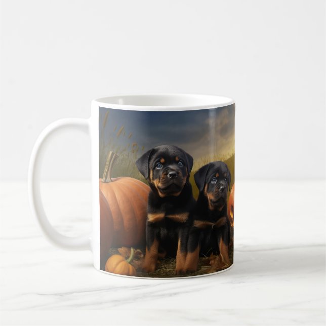Rottweiler Puppy Autumn Delight Pumpkin Coffee Mug (Left)