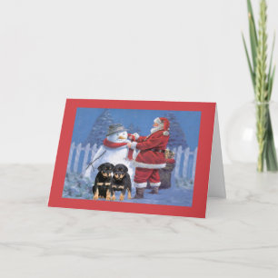 Rottweiler Puppy Christmas Card Santa and Snowman
