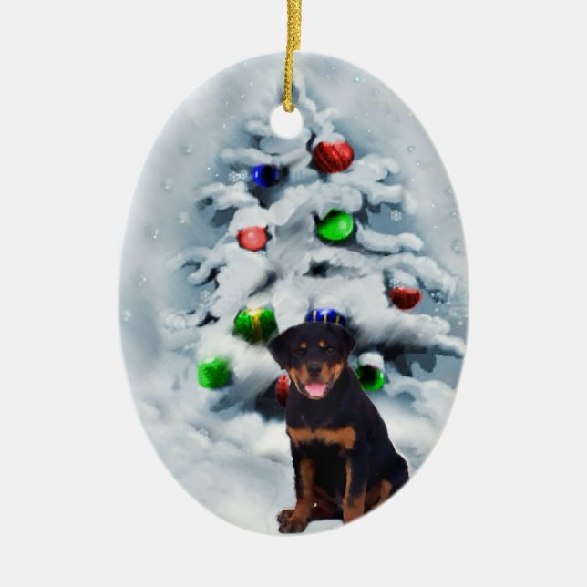 Rottweiler Puppy Christmas Gifts Ornaments (Front)