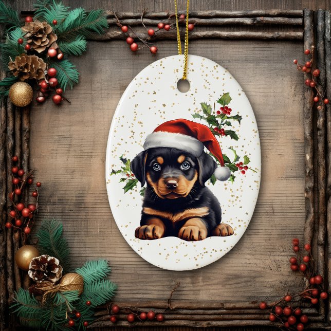 Rottweiler Puppy Christmas Holly Ceramic Tree Decoration (Creator Uploaded)
