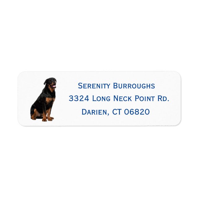 Rottweiler Puppy Dog Blue Name Address Label (Front)