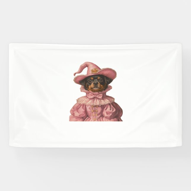 Rottweiler Puppy Dressed as a Pink Witch – Cute Ha Banner (Horizontal)