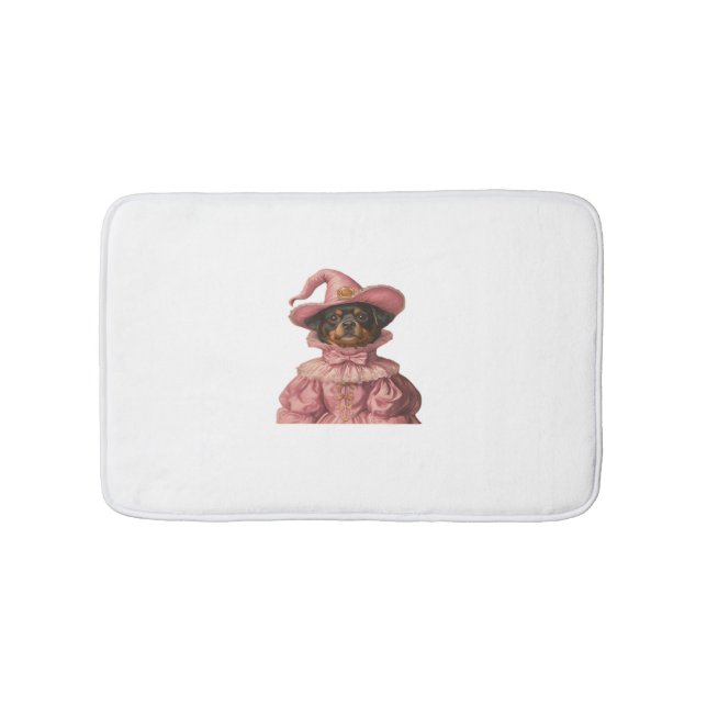 Rottweiler Puppy Dressed as a Pink Witch – Cute Ha Bath Mat (Front)