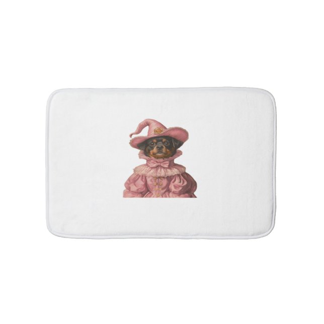 Rottweiler Puppy Dressed as a Pink Witch – Cute Ha Bath Mat (Front)