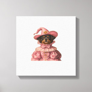 Rottweiler Puppy Dressed as a Pink Witch ? Cute Ha Canvas Print