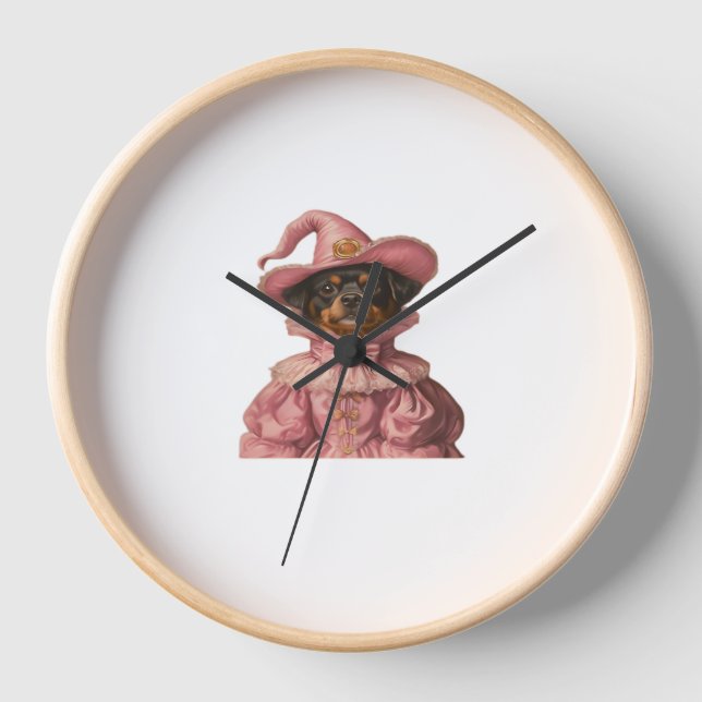 Rottweiler Puppy Dressed as a Pink Witch – Cute Ha Clock (Front)