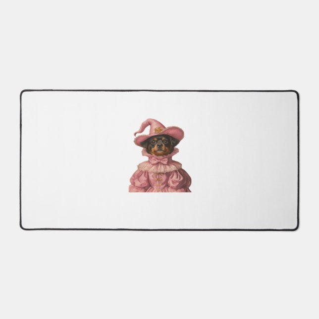 Rottweiler Puppy Dressed as a Pink Witch – Cute Ha Desk Mat (Front)