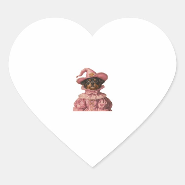 Rottweiler Puppy Dressed as a Pink Witch – Cute Ha Heart Sticker (Front)