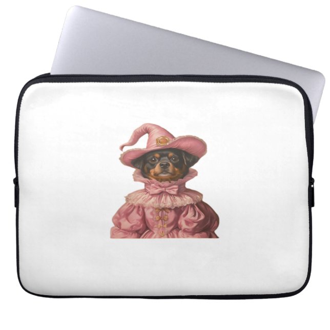 Rottweiler Puppy Dressed as a Pink Witch – Cute Ha Laptop Sleeve (Front)