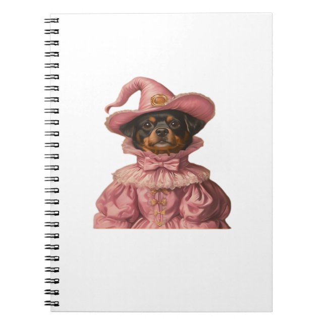 Rottweiler Puppy Dressed as a Pink Witch – Cute Ha Notebook (Front)