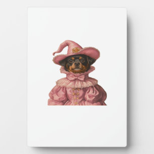 Rottweiler Puppy Dressed as a Pink Witch � Cute Ha Plaque