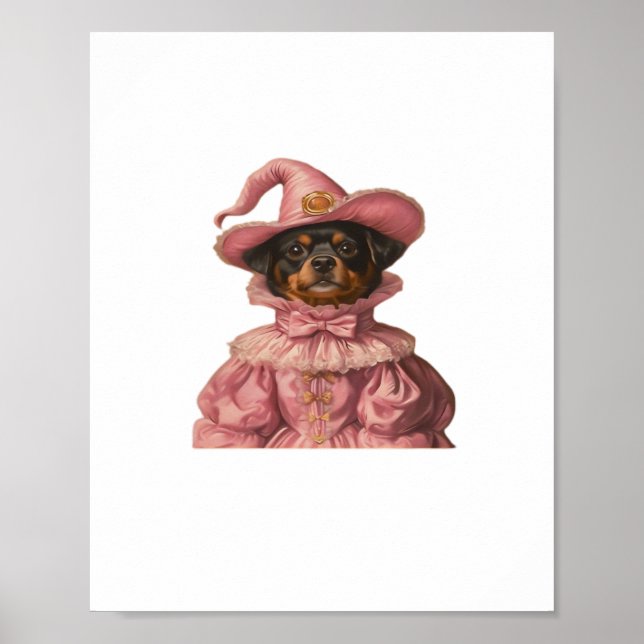 Rottweiler Puppy Dressed as a Pink Witch – Cute Ha Poster (Front)