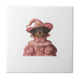 Rottweiler Puppy Dressed as a Pink Witch ? Cute Ha Tile