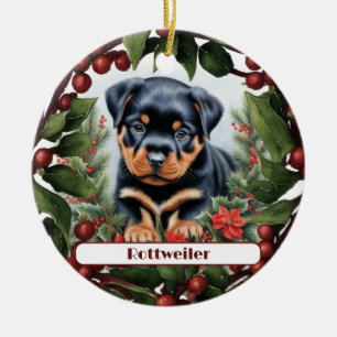 Rottweiler Puppy Holiday Joy Custom Christmas  Ceramic Tree Decoration