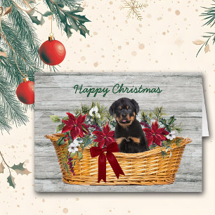 Rottweiler Puppy in Basket Christmas Card