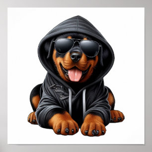 Rottweiler Puppy in Hooded Sweatshirt  Poster