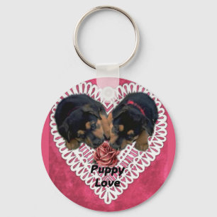 Rottweiler Puppy Love Valentines Key Ring