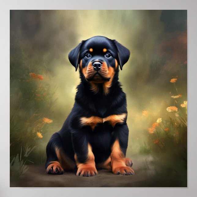 Rottweiler puppy painting poster (Front)