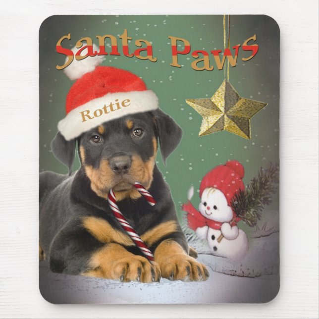 Rottweiler Puppy Santa Paws Mousepad (Front)