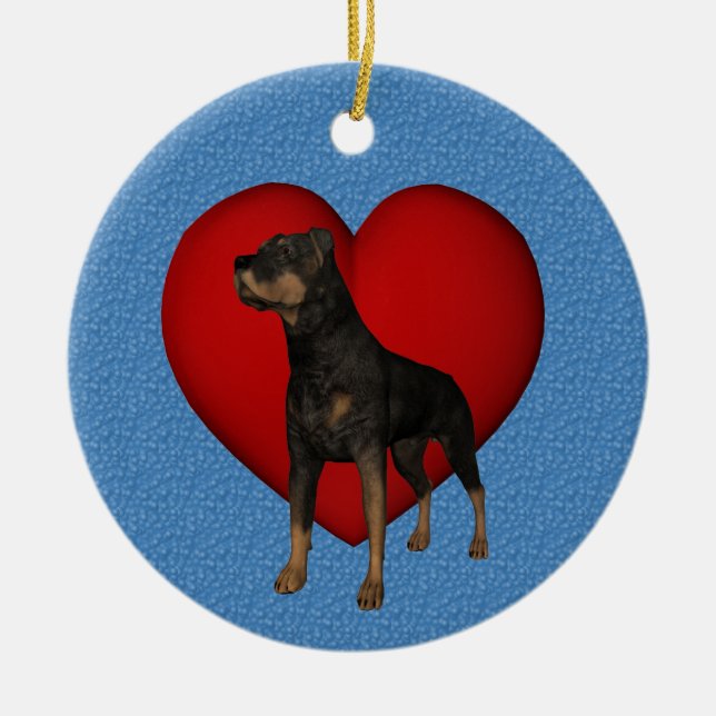Rottweiler Red Heart Dog Ornament (Front)