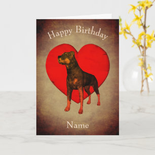 Rottweiler Red Heart Dog Personalised Birthday  Card