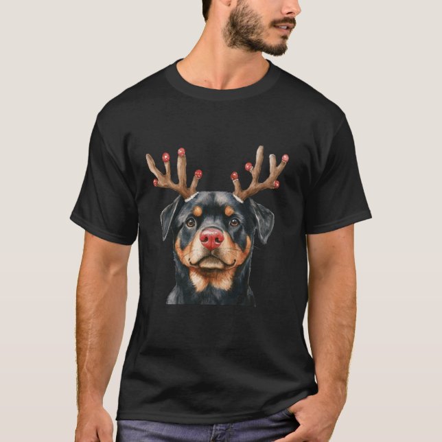 Rottweiler Reindeer Christmas Lights Dog Lover Xma T-Shirt (Front)