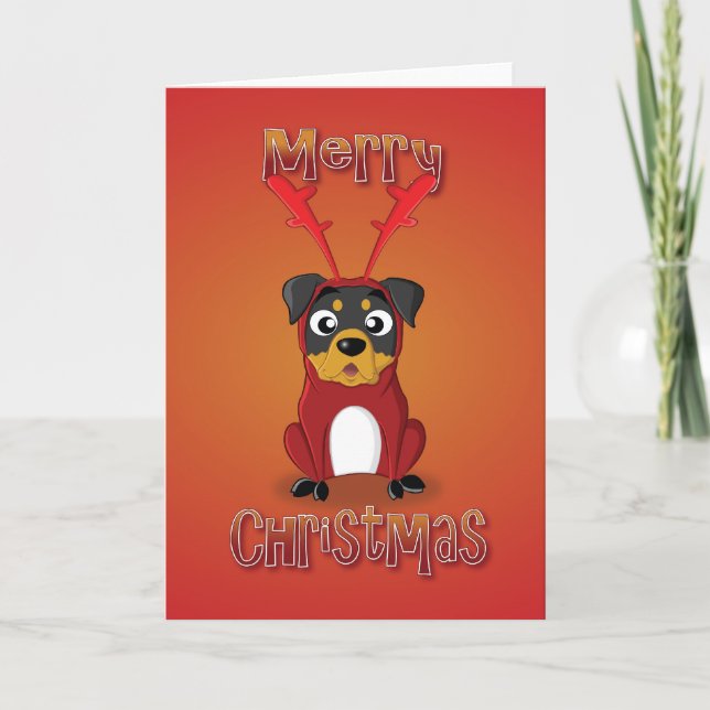 rottweiler — reindeer custom — merry christmas holiday card (Front)