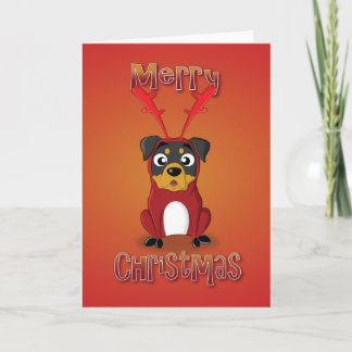 rottweiler — reindeer custom — merry christmas holiday card