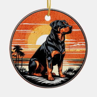 Rottweiler Retro Sunset Dog Lover Ceramic Tree Decoration