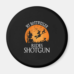 Rottweiler Rides Shotgun Dog Lover Halloween Party Magnet