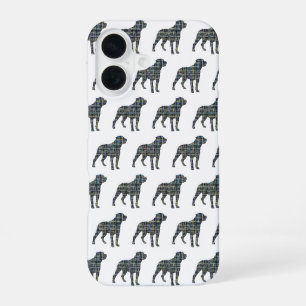 Rottweiler Rottie Cute Dog Silhouette Grid White iPhone 16 Case