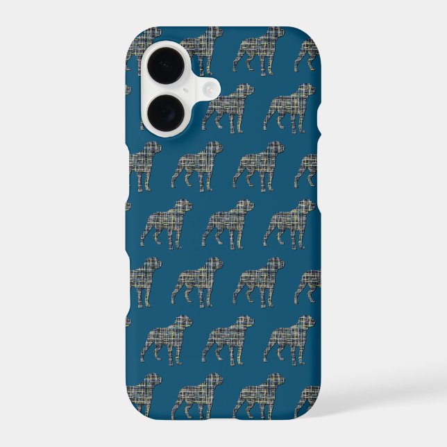 Rottweiler Rottie Cute Dog Silhouette Grid White iPhone Case (Back)
