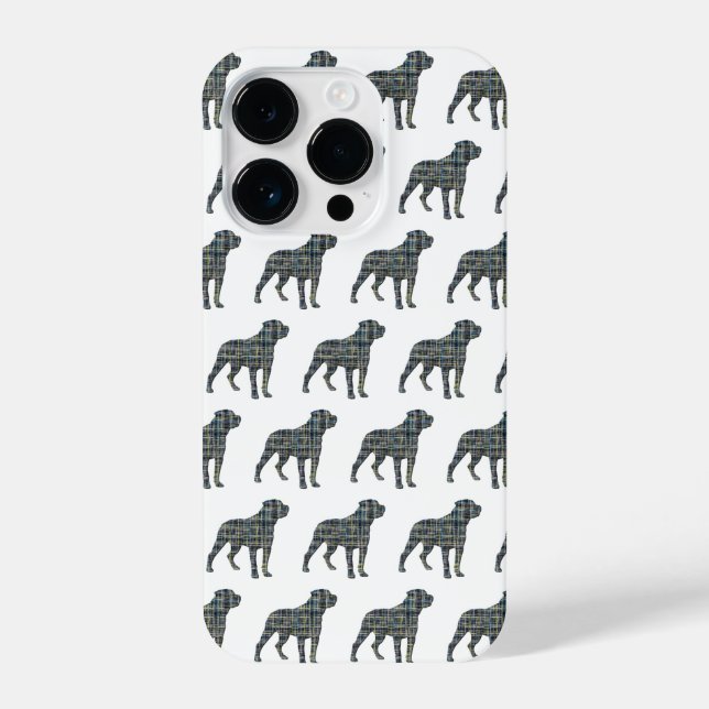 Rottweiler Rottie Cute Dog Silhouette Grid White iPhone Case (Back)