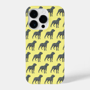 Rottweiler Rottie Cute Dog Silhouette Grid Yellow iPhone 14 Pro Case