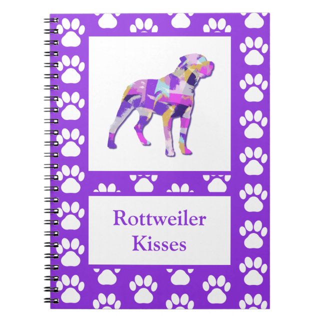 Rottweiler Rottie Dog Silhouette Paw Purple PY&B Notebook (Front)